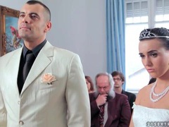 CumCommandos presents: Sexy bride licks his shoes and sucks his cock