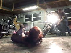 CumCommandos presents: Biker girl hogtied in the garage