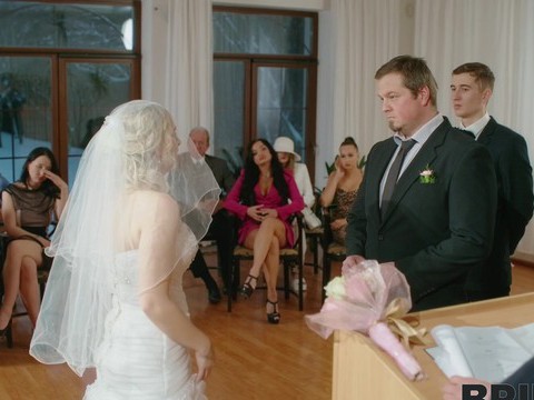 CumCommandos presents: Dirty bride kristy waterfall rides a lover while people watch