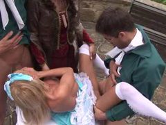 CumCommandos presents: Costume porn group sex with hottie outdoors