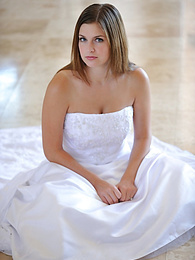 CumCommandos presents: Busty glamorous amateur Danielle models wedding gown indoors & by the pool