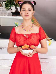 CumCommandos presents: Slim teen girl poses in sexy red outfit and takes it off to present her tits, ass and pussy