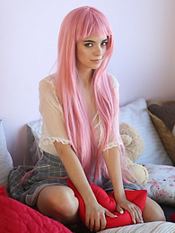 CumCommandos presents: Teen sweetheart with a long pink hair gets nude and flashes her gorgeous breasts and pussy
