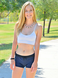 CumCommandos presents: Sporty blonde babe Dakota strips her clothes and flaunts her hot body outdoors
