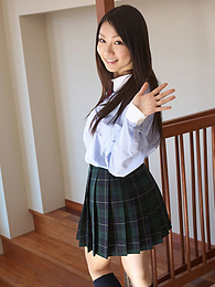 CumCommandos presents: Asian schoolgirl Tomoyo Hoshino strips to stockings and poses outdoors